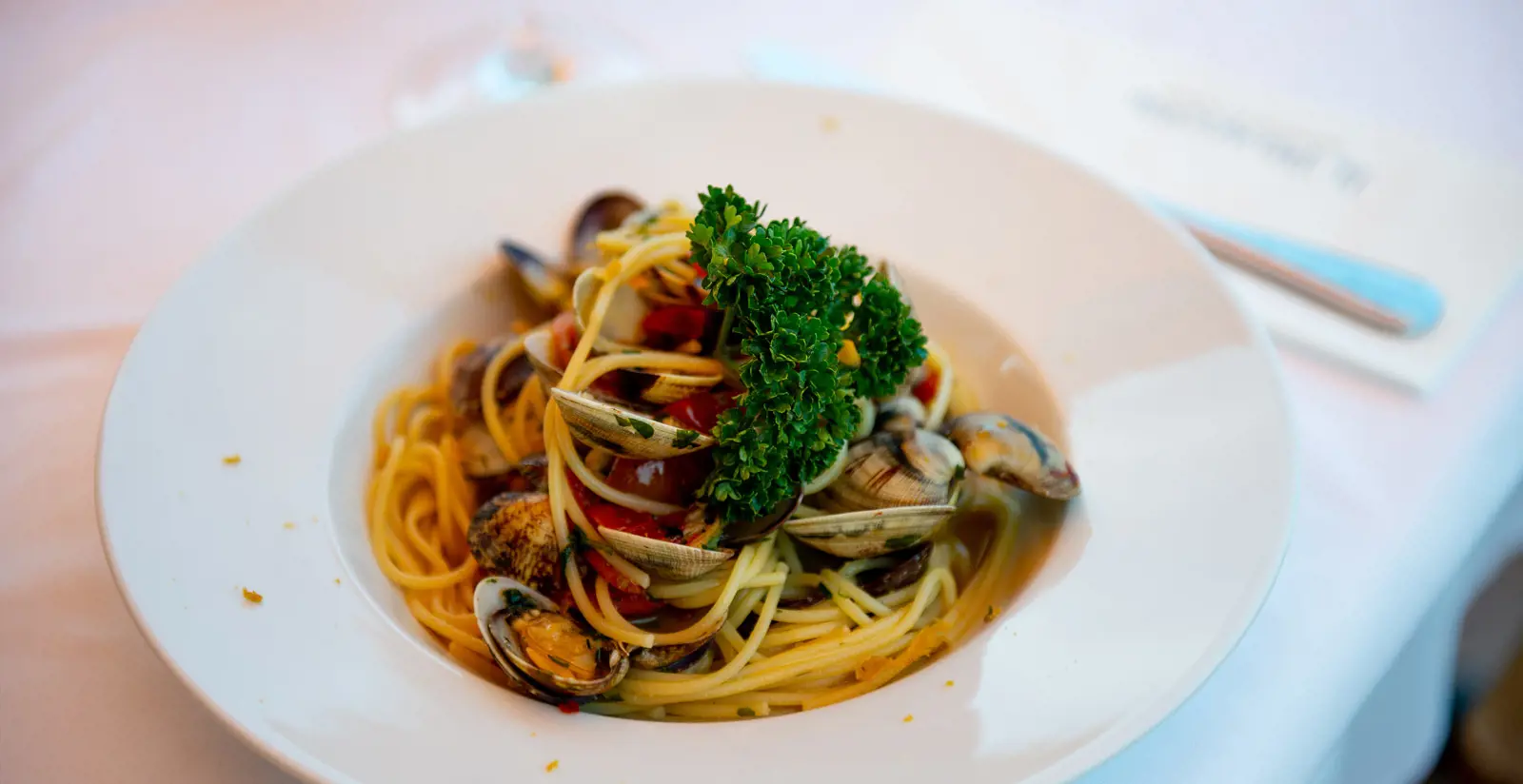 Spaghetti with clams from the resort kitchen